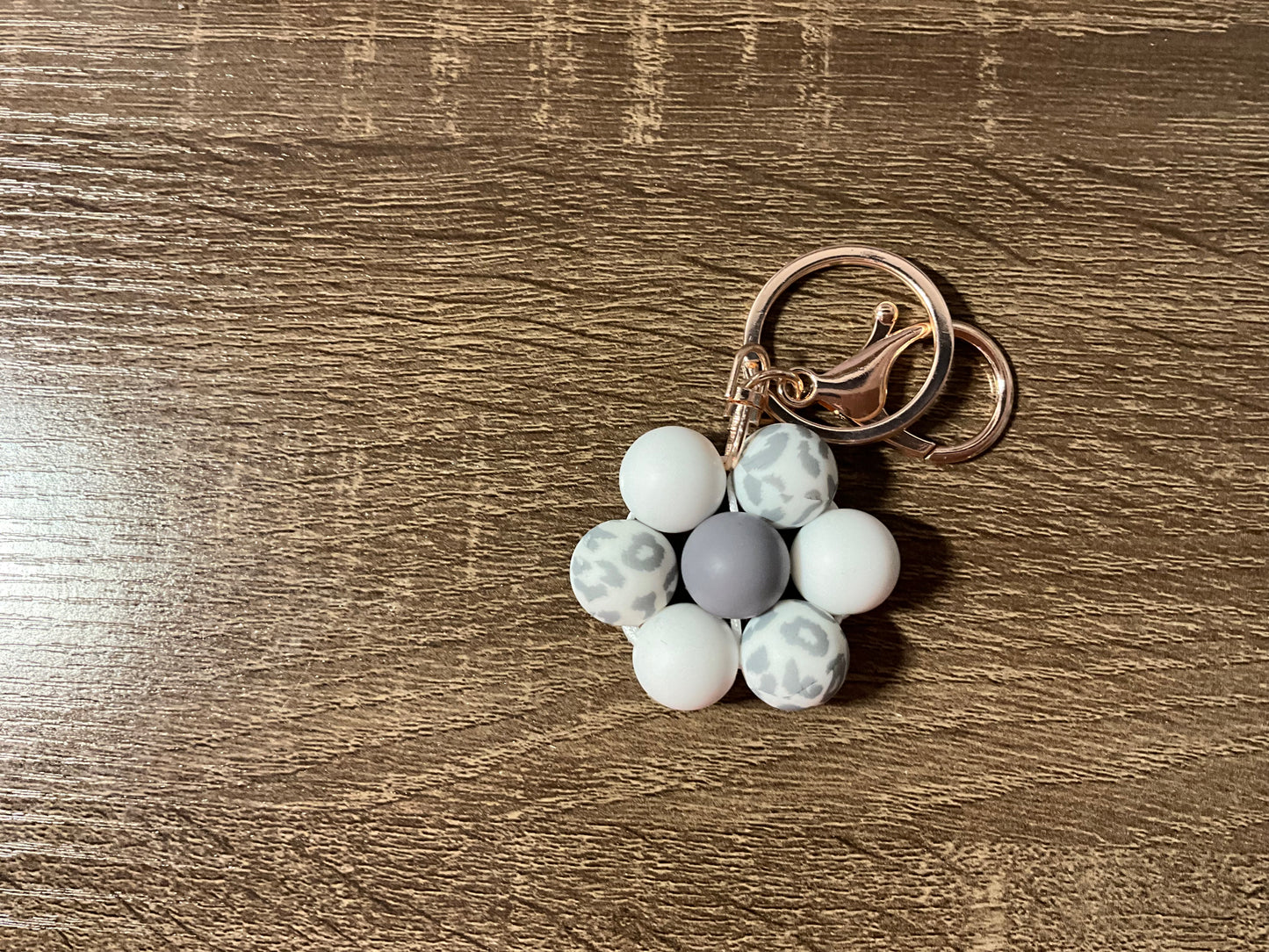 Grey Leopard Flower Key Chain