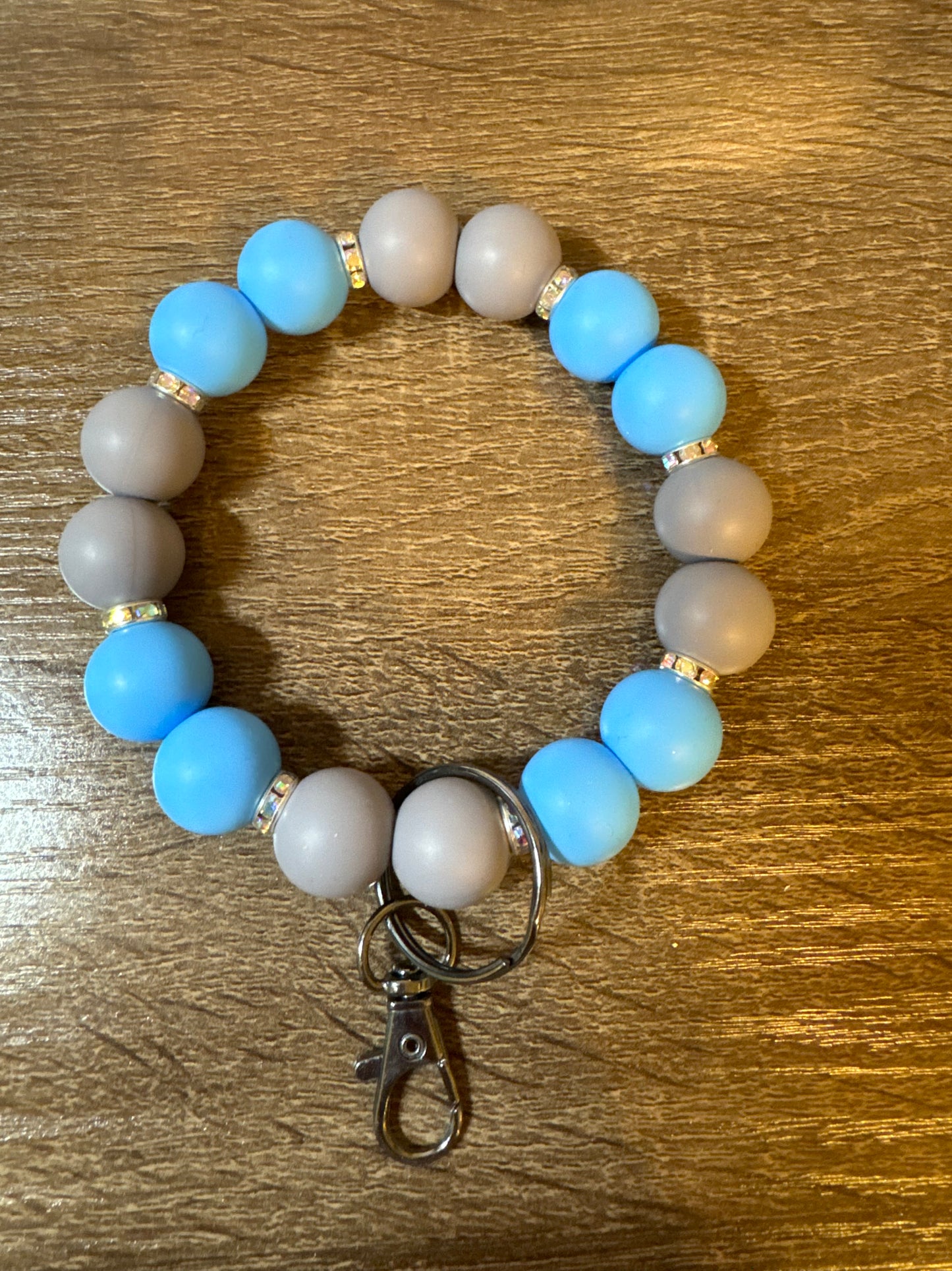 Carolina Blue and Gray Wristlets with Rhinestone Spacers