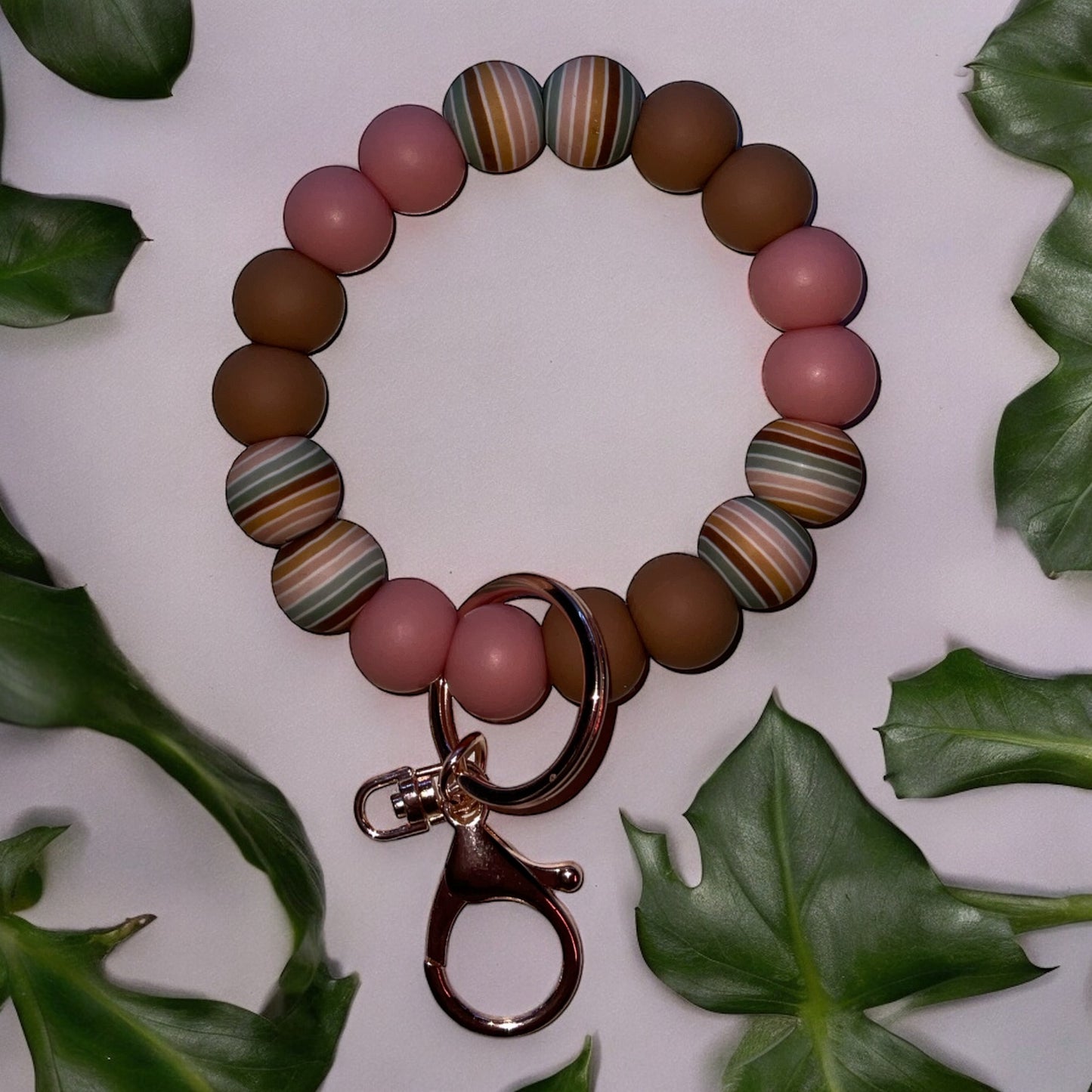 Caramel and Light Pink Boho Wristlet
