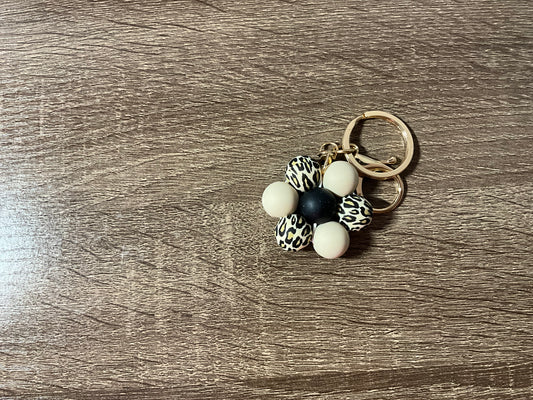 Cream Leopard Flower Key Chain