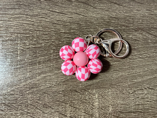 Pink Check-mate Flower Key Chain
