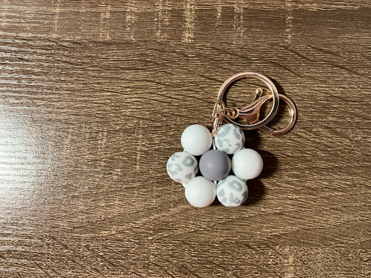 Grey Leopard Flower Key Chain