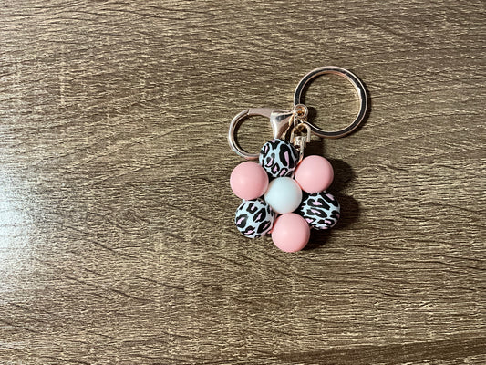 Pink Leopard Flower Key Chain