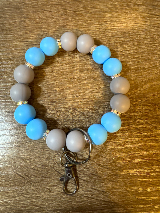 Carolina Blue and Gray Wristlets with Rhinestone Spacers