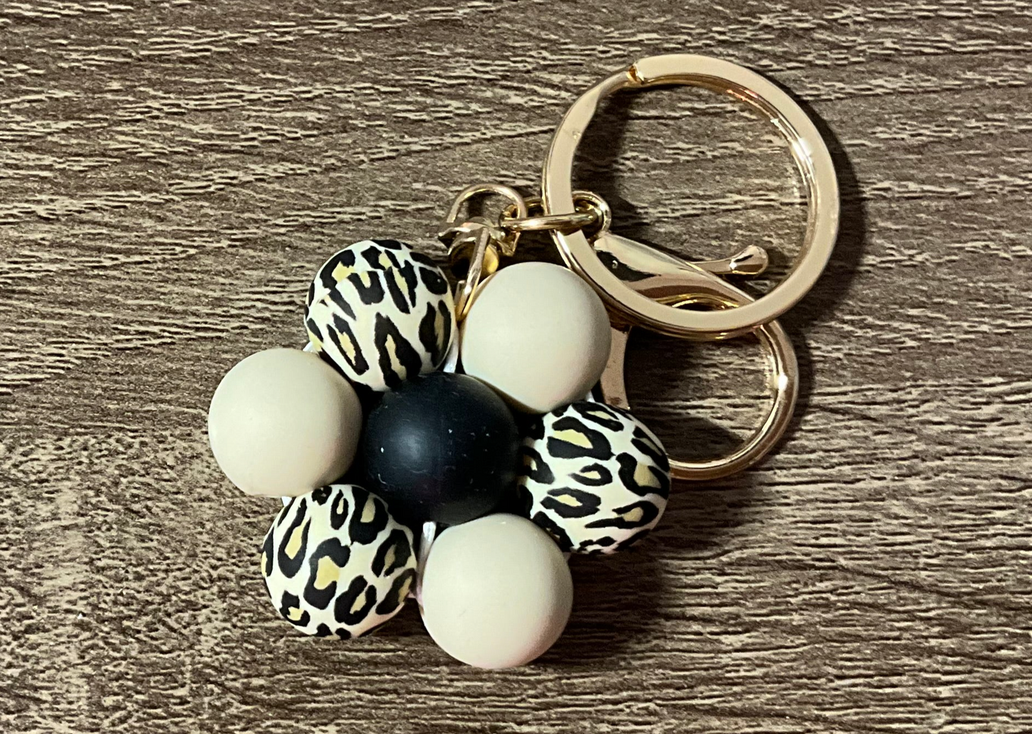 Cream Leopard Flower Key Chain