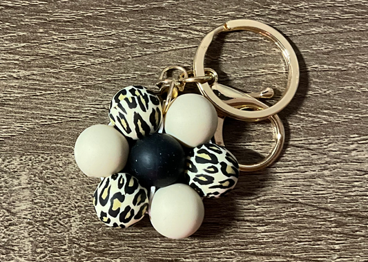 Cream Leopard Flower Key Chain
