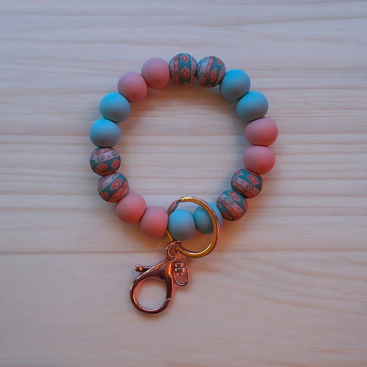 Blue and Peach Aztec Wristlet